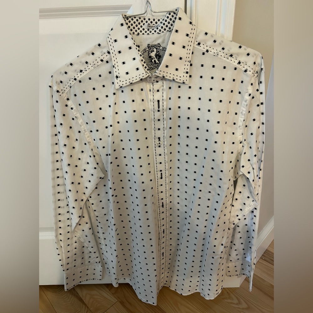 Bugatchi White and Black Polka Dot Shirt - Picture 2 of 8